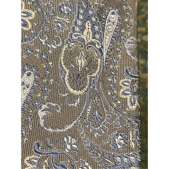 NWT David Donahue Paisley Silk Italian Handmade Neck Tie Gray Blue - Picture 10 of 14